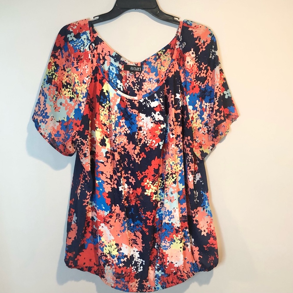 a.n.a Shortsleeved Sheer Floral Blouse Sz 1X